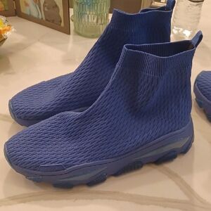 New Kurt Geiger London Mens Royal Blue Knit Pull On Athletic Sneaker Shoes
